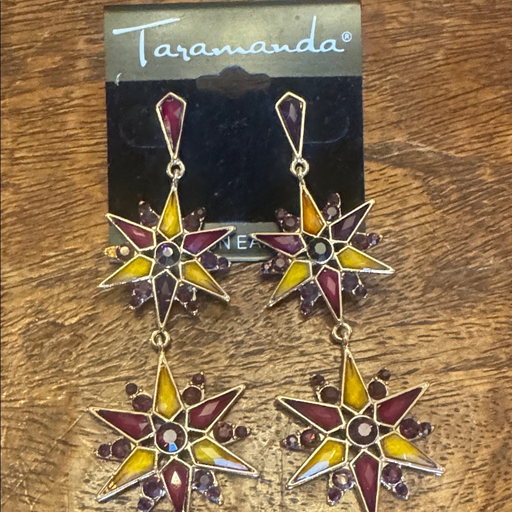 Taramanda Gold-Tone Pink & Yellow Star Drop Earrings